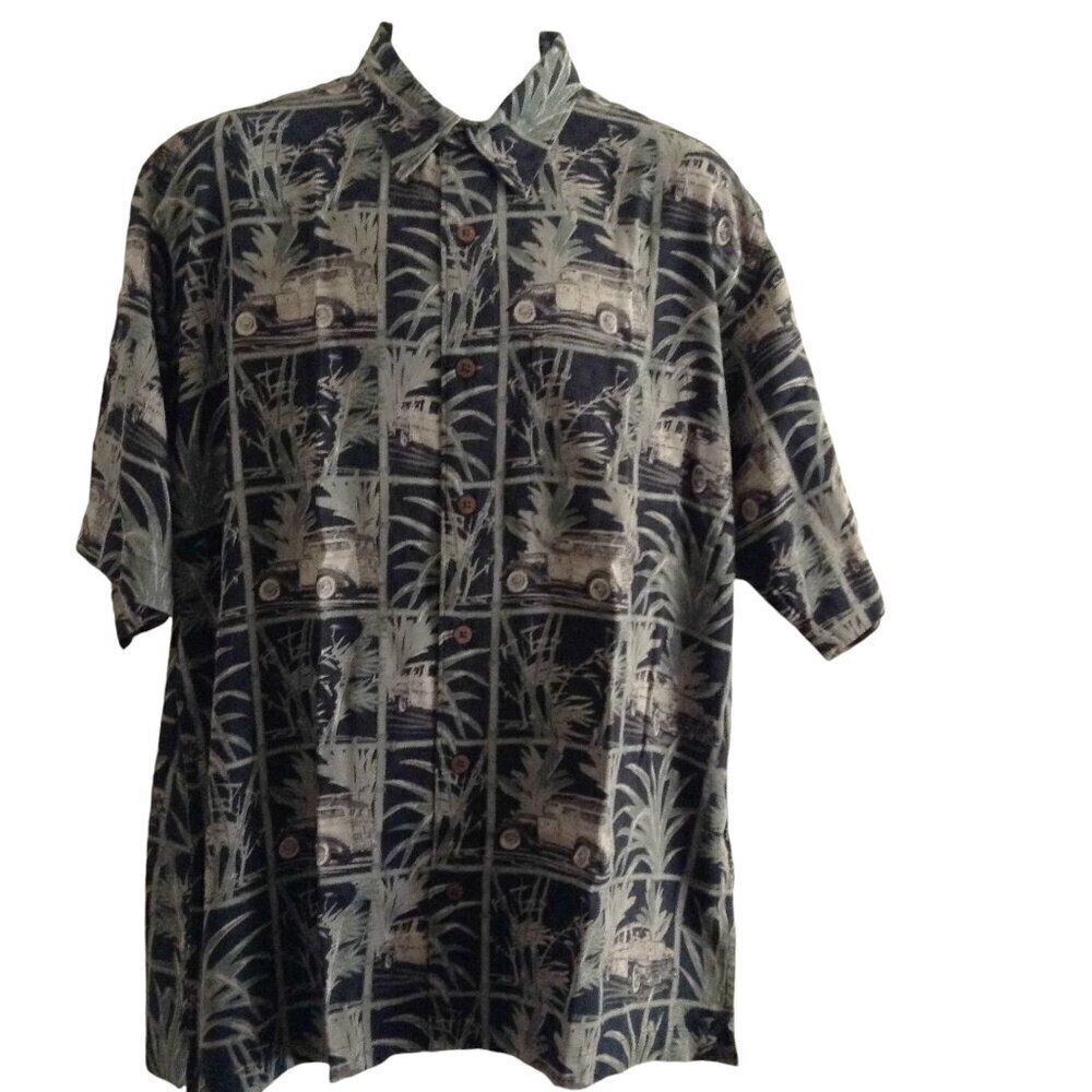 Boca Classics Hawaiian Aloha Shirt Men's Large Woody's Bamboo Black